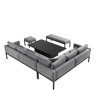 Ensemble de salle à manger d'angle Calabasas, grand format, en tissu et aluminium, avec table relevable, gris foncé