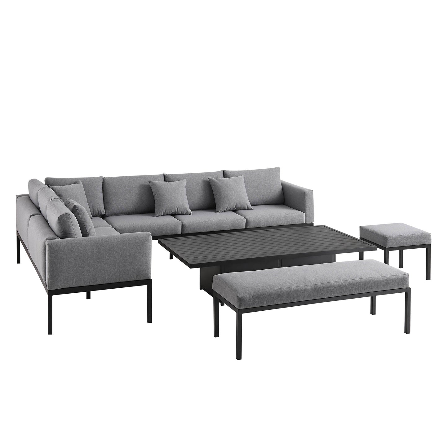 Ensemble de salle à manger d'angle Calabasas, grand format, en tissu et aluminium, avec table relevable, gris foncé