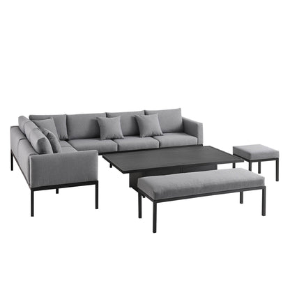 Ensemble de salle à manger d'angle Calabasas, grand format, en tissu et aluminium, avec table relevable, gris foncé