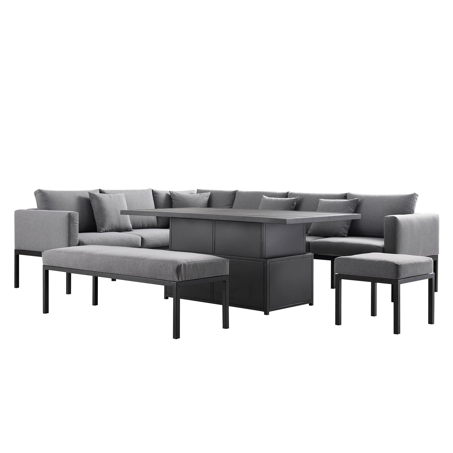 Ensemble de salle à manger d'angle Calabasas, grand format, en tissu et aluminium, avec table relevable, gris foncé
