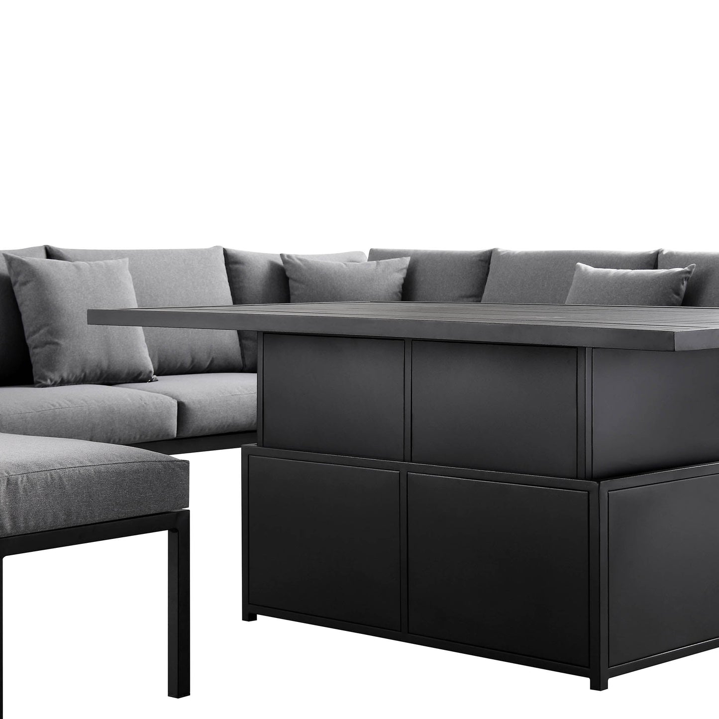 Ensemble de salle à manger d'angle Calabasas, grand format, en tissu et aluminium, avec table relevable, gris foncé