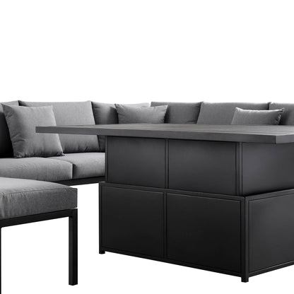Ensemble de salle à manger d'angle Calabasas, grand format, en tissu et aluminium, avec table relevable, gris foncé