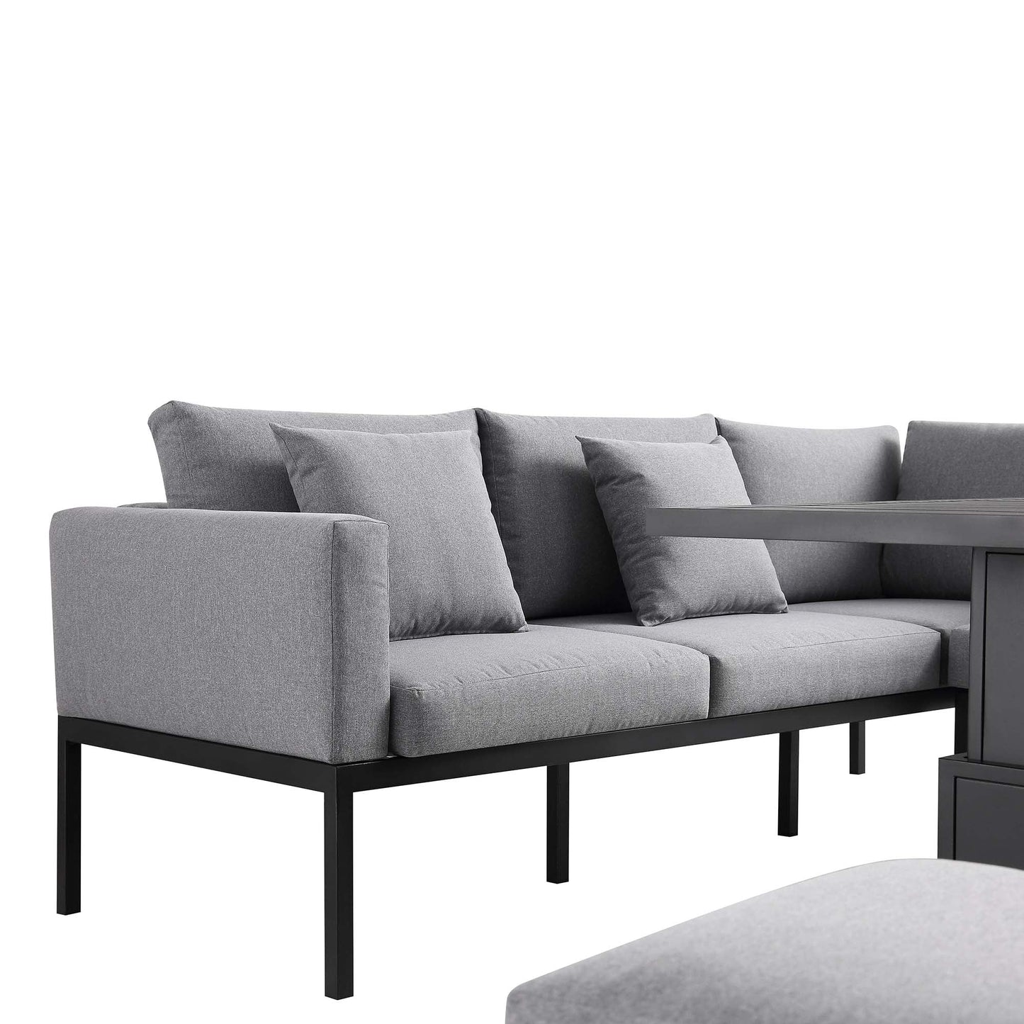 Ensemble de salle à manger d'angle Calabasas, grand format, en tissu et aluminium, avec table relevable, gris foncé