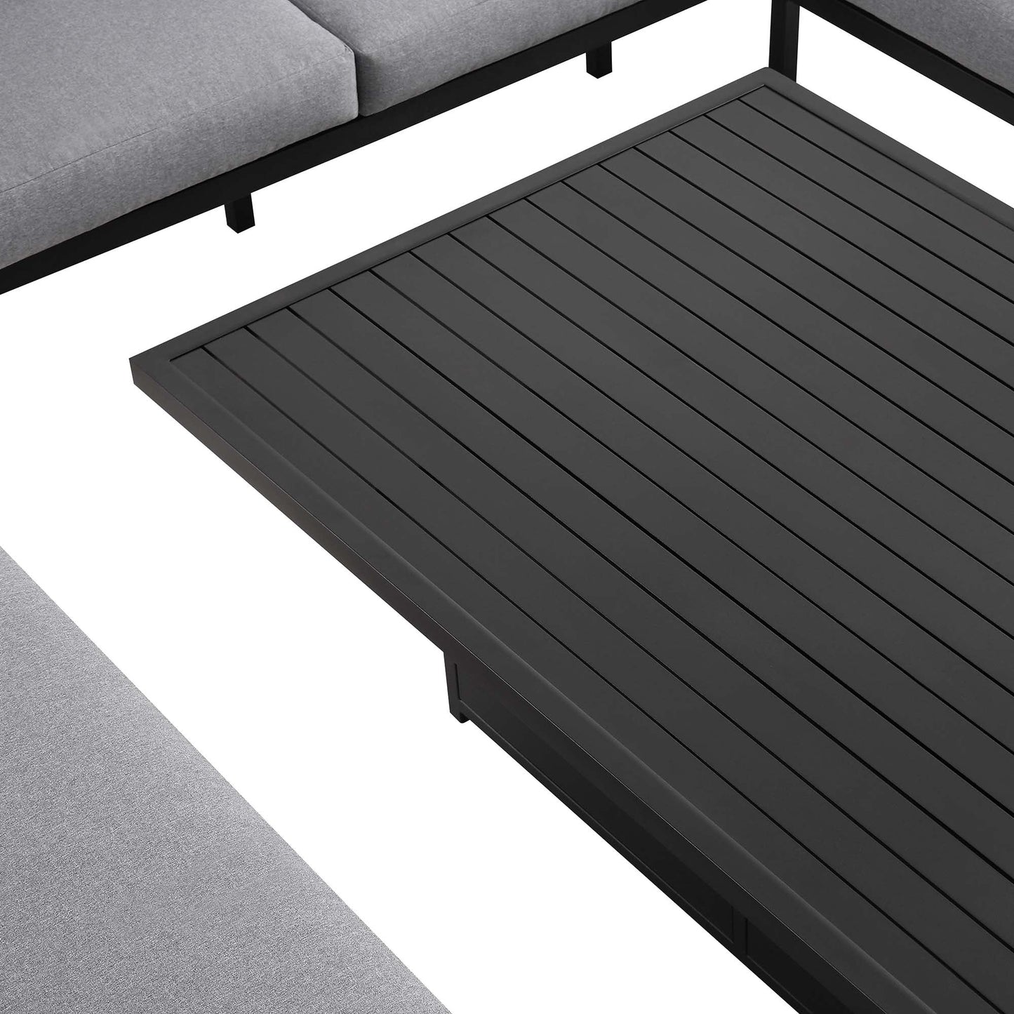 Ensemble de salle à manger d'angle Calabasas, grand format, en tissu et aluminium, avec table relevable, gris foncé