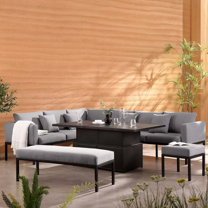 Ensemble de salle à manger d'angle Calabasas, grand format, en tissu et aluminium, avec table relevable, gris foncé