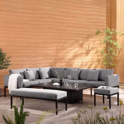 Ensemble de salle à manger d'angle Calabasas, grand format, en tissu et aluminium, avec table relevable, gris foncé