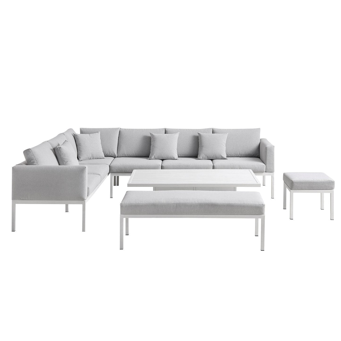 Ensemble de salle à manger d'angle Calabasas, grand format, en tissu et aluminium, avec table relevable, gris clair