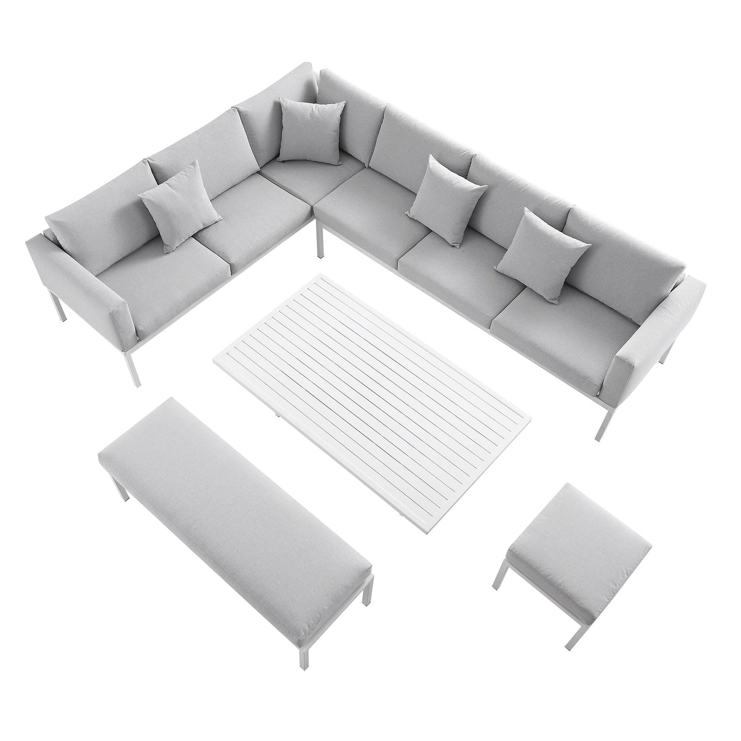 Ensemble de salle à manger d'angle Calabasas, grand format, en tissu et aluminium, avec table relevable, gris clair