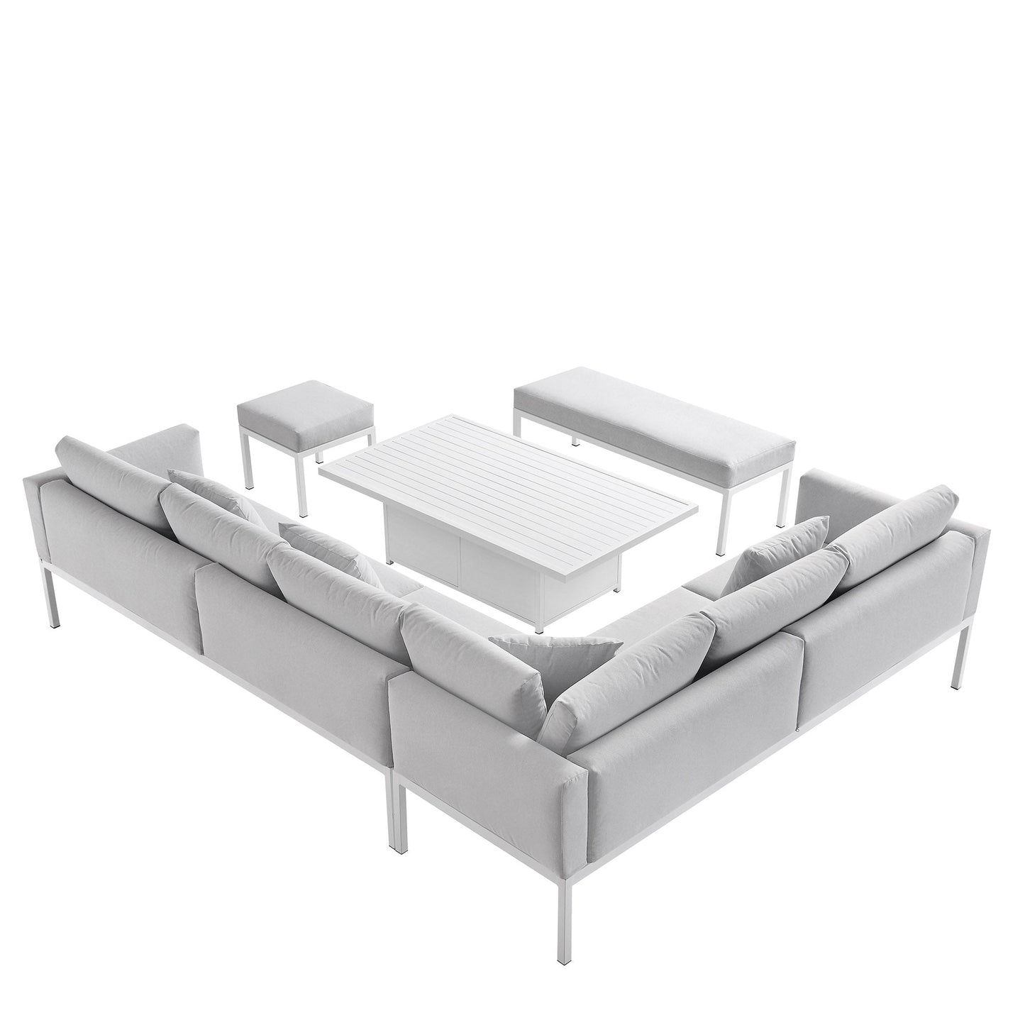 Ensemble de salle à manger d'angle Calabasas, grand format, en tissu et aluminium, avec table relevable, gris clair