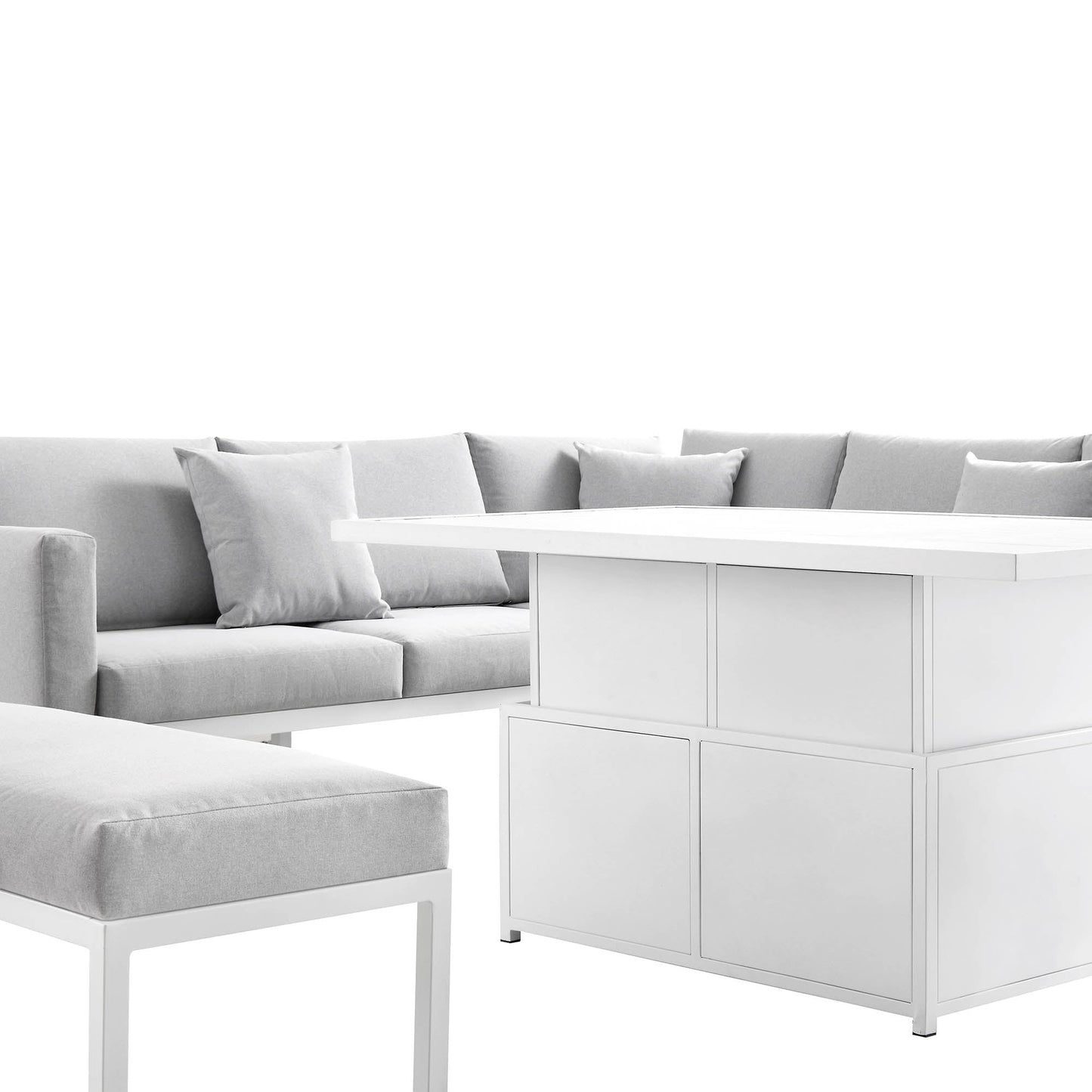 Ensemble de salle à manger d'angle Calabasas, grand format, en tissu et aluminium, avec table relevable, gris clair