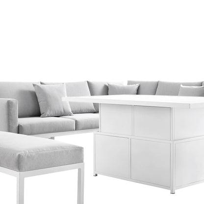 Ensemble de salle à manger d'angle Calabasas, grand format, en tissu et aluminium, avec table relevable, gris clair