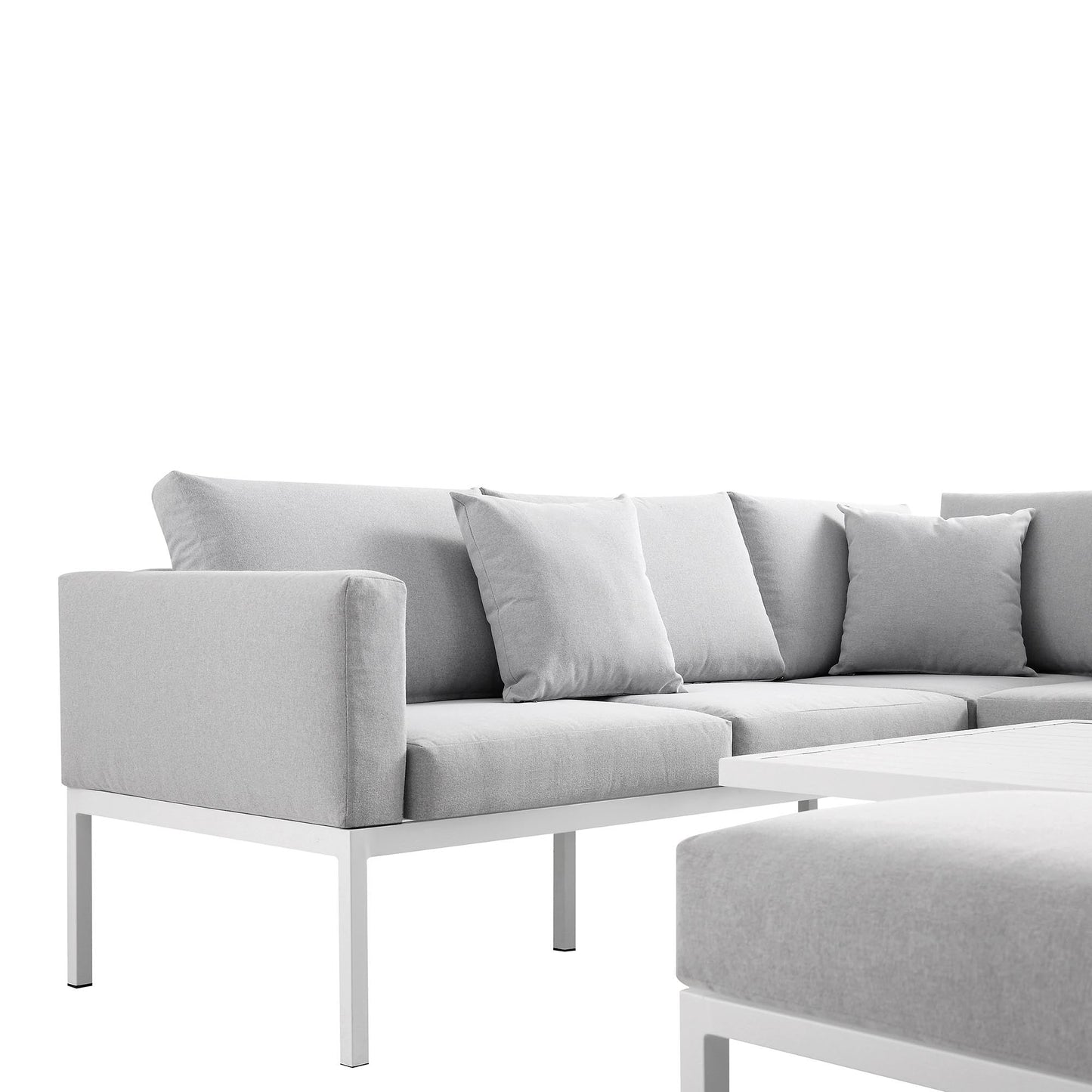Ensemble de salle à manger d'angle Calabasas, grand format, en tissu et aluminium, avec table relevable, gris clair