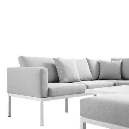 Ensemble de salle à manger d'angle Calabasas, grand format, en tissu et aluminium, avec table relevable, gris clair