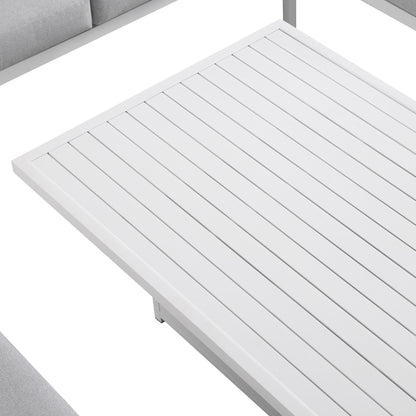 Ensemble de salle à manger d'angle Calabasas, grand format, en tissu et aluminium, avec table relevable, gris clair