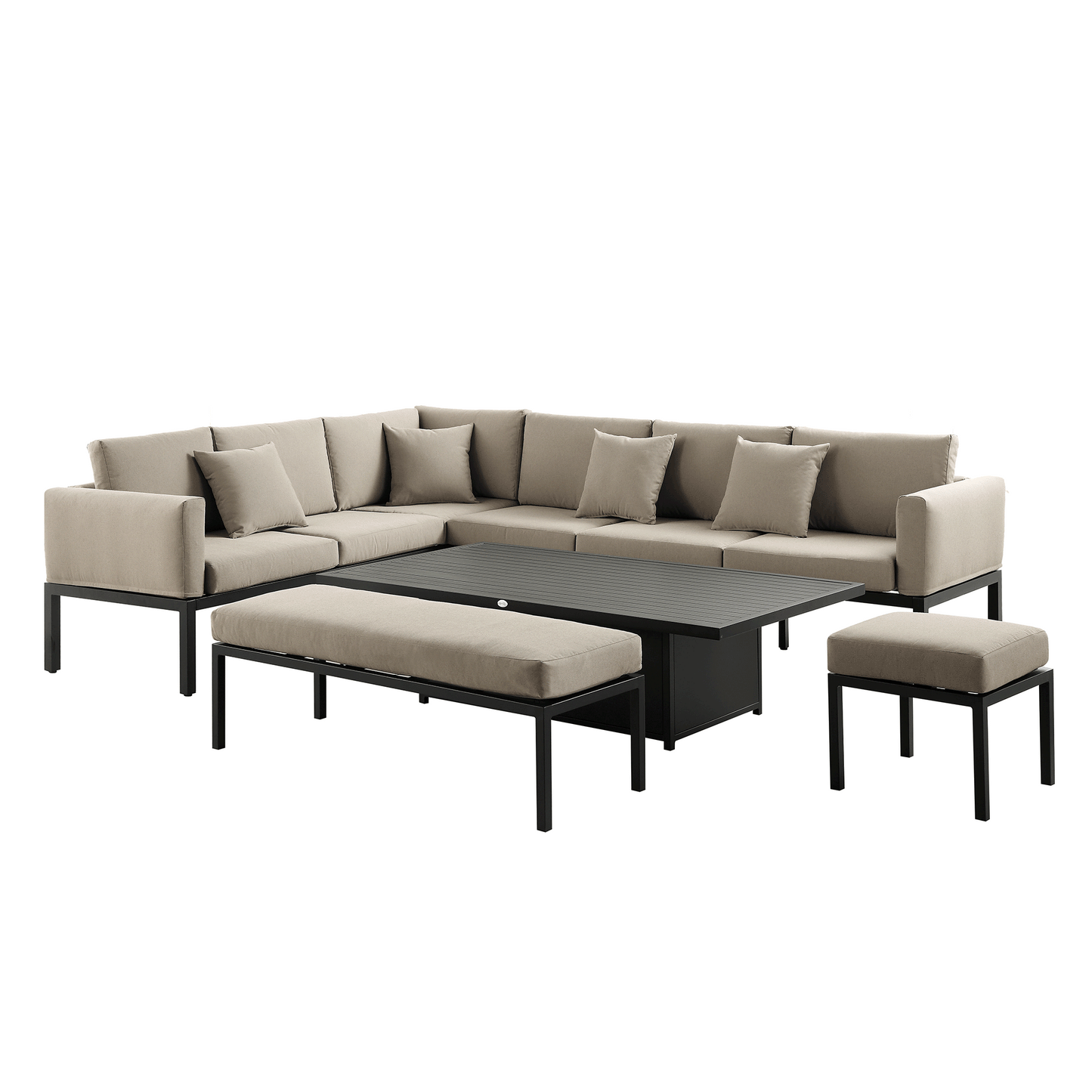 Ensemble de salle à manger d'angle décontracté Calabasas, grand, en tissu et aluminium, avec table relevable, couleur taupe