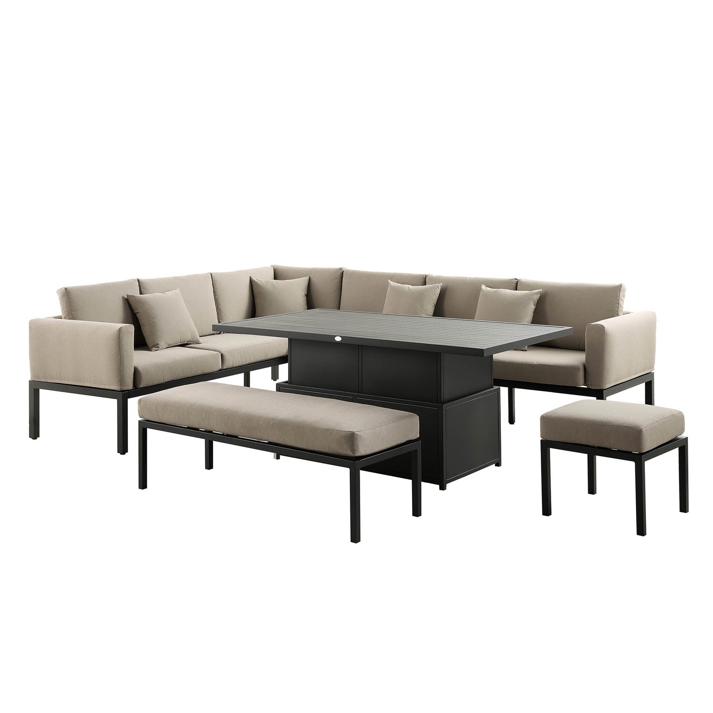 Ensemble de salle à manger d'angle décontracté Calabasas, grand, en tissu et aluminium, avec table relevable, couleur taupe