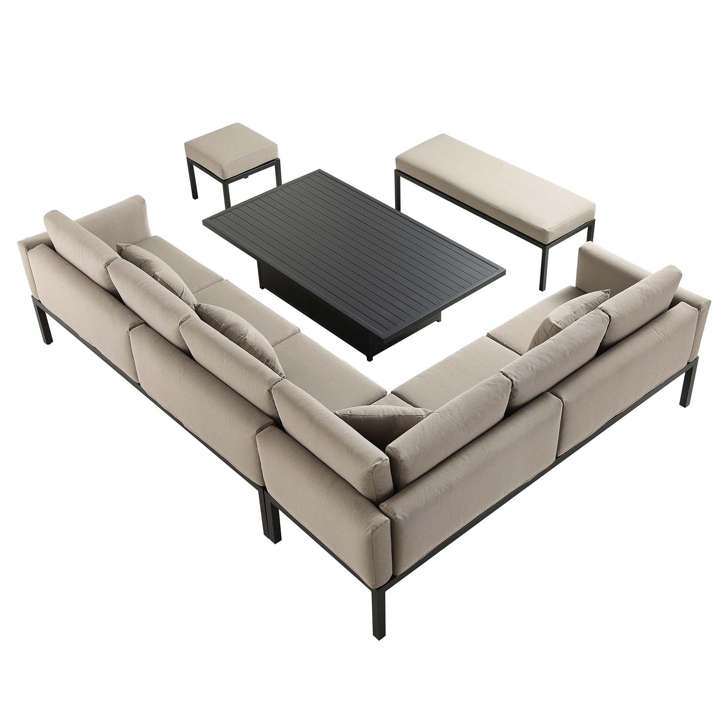 Ensemble de salle à manger d'angle décontracté Calabasas, grand, en tissu et aluminium, avec table relevable, couleur taupe