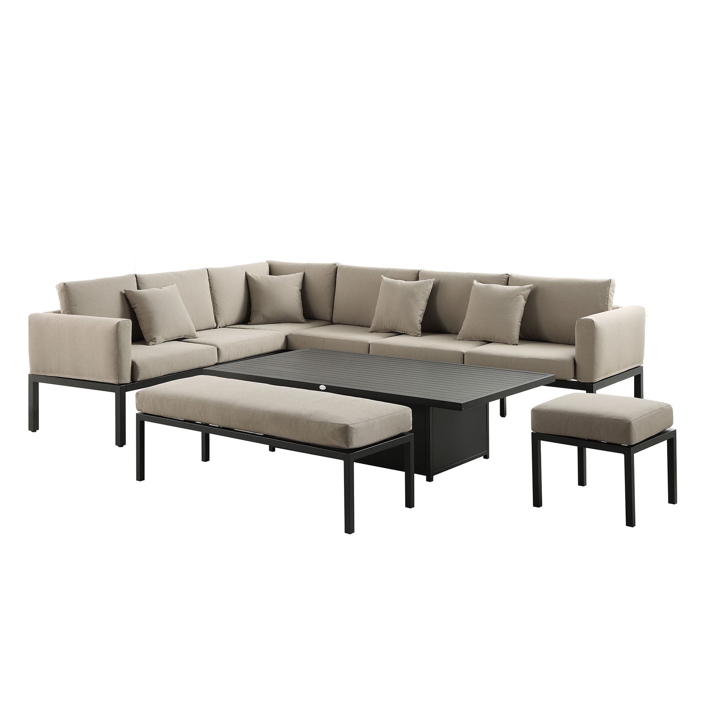 Ensemble de salle à manger d'angle décontracté Calabasas, grand, en tissu et aluminium, avec table relevable, couleur taupe