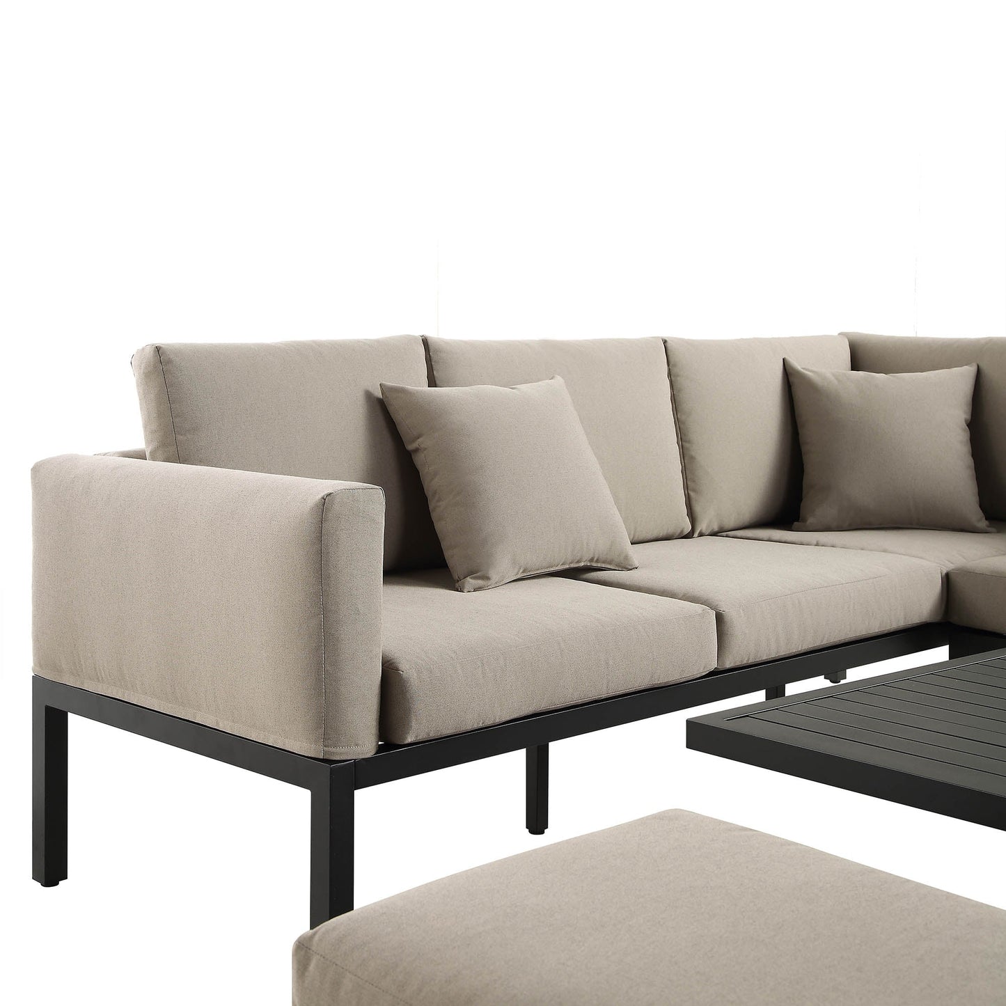 Ensemble de salle à manger d'angle décontracté Calabasas, grand, en tissu et aluminium, avec table relevable, couleur taupe