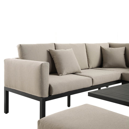 Ensemble de salle à manger d'angle décontracté Calabasas, grand, en tissu et aluminium, avec table relevable, couleur taupe