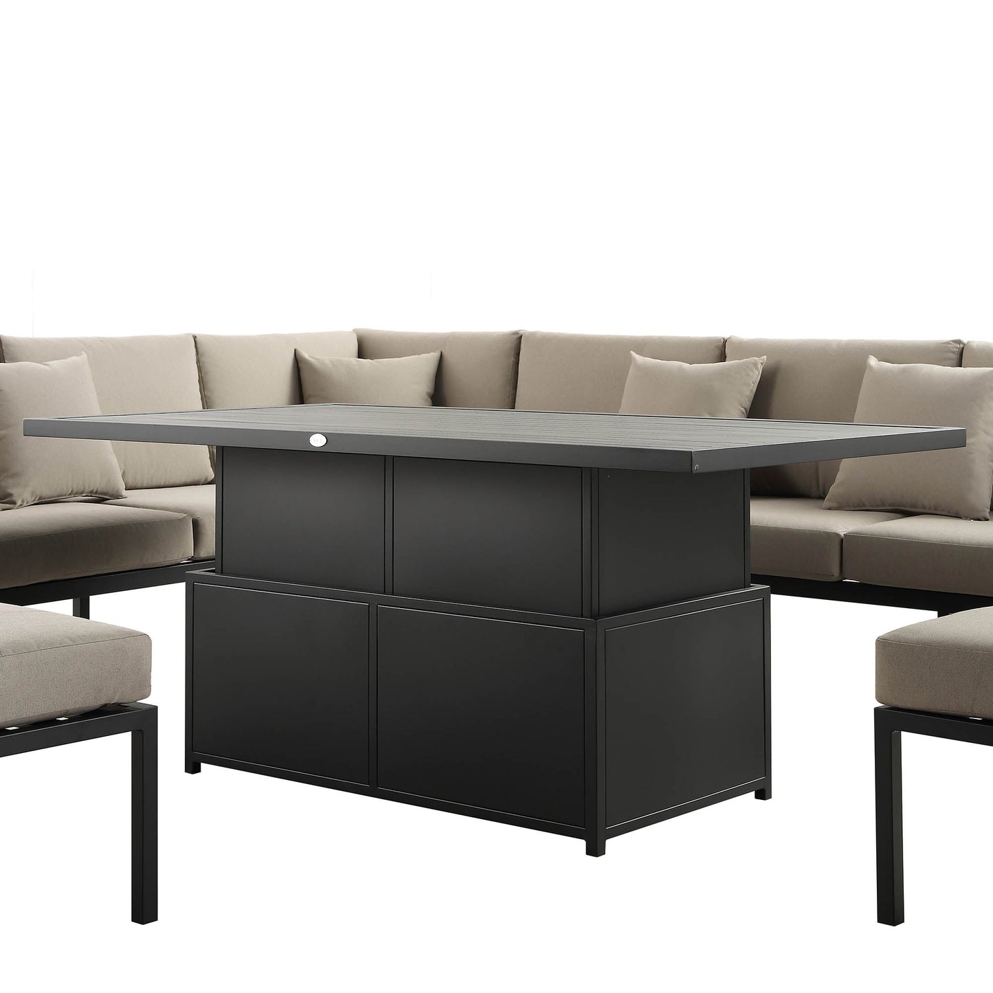 Ensemble de salle à manger d'angle décontracté Calabasas, grand, en tissu et aluminium, avec table relevable, couleur taupe