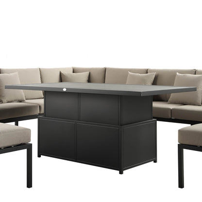 Ensemble de salle à manger d'angle décontracté Calabasas, grand, en tissu et aluminium, avec table relevable, couleur taupe
