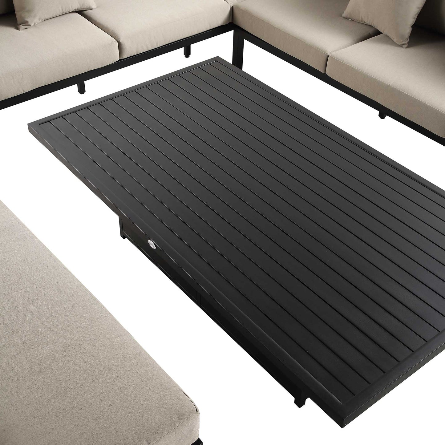 Ensemble de salle à manger d'angle décontracté Calabasas, grand, en tissu et aluminium, avec table relevable, couleur taupe
