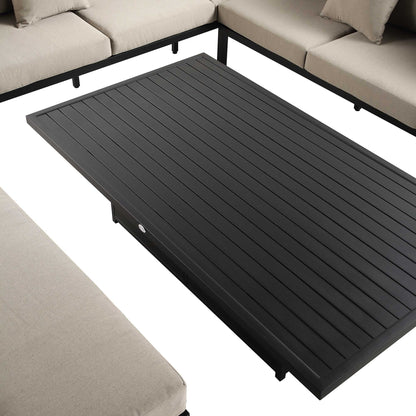 Ensemble de salle à manger d'angle décontracté Calabasas, grand, en tissu et aluminium, avec table relevable, couleur taupe