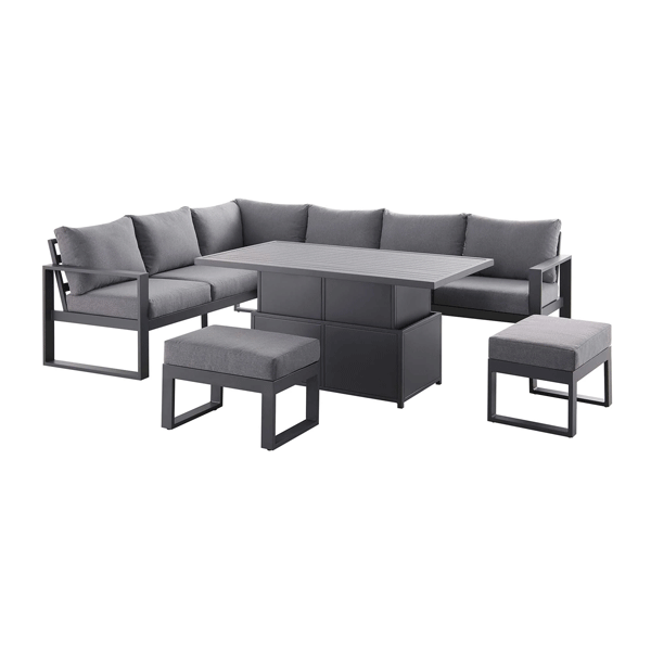 Ensemble de salle à manger d'angle décontracté Albany en aluminium avec table relevable, gris