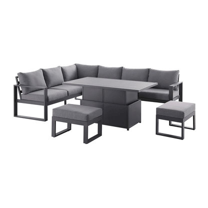 Ensemble de salle à manger d'angle décontracté Albany en aluminium avec table relevable, gris