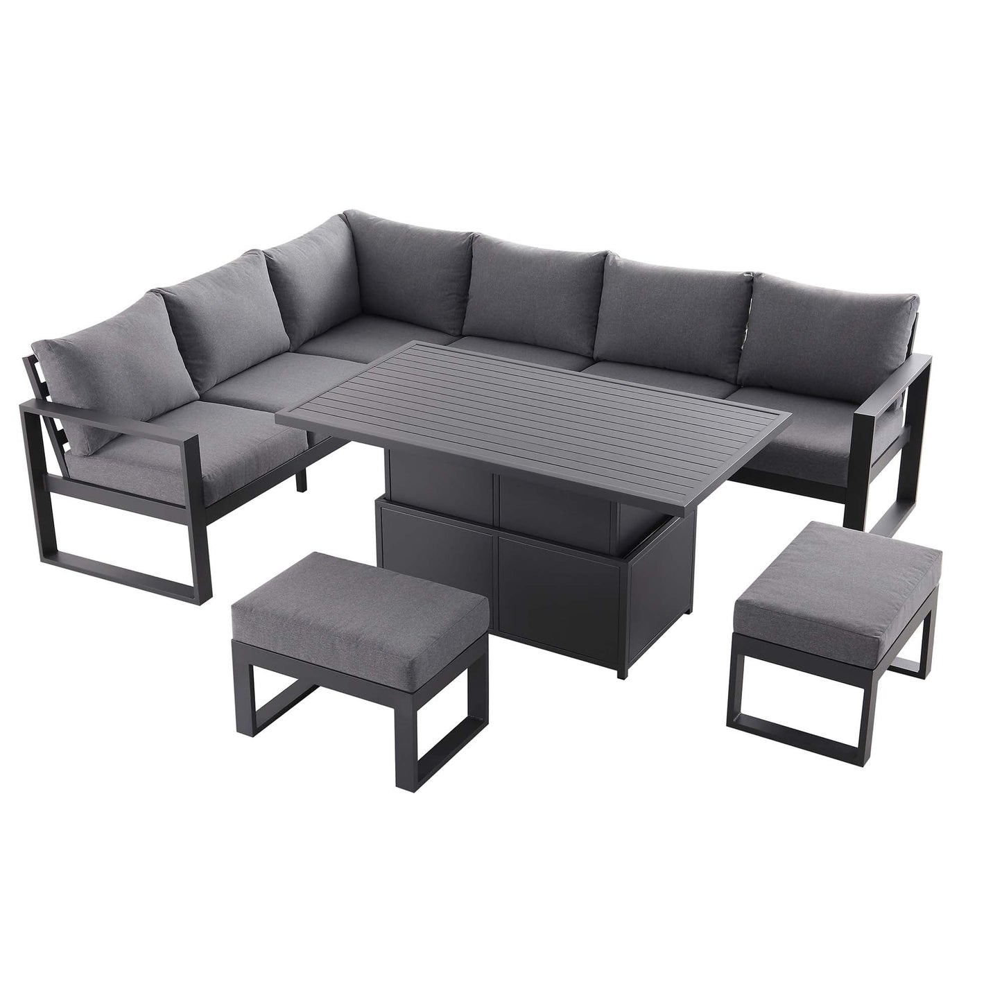 Ensemble de salle à manger d'angle décontracté Albany en aluminium avec table relevable, gris