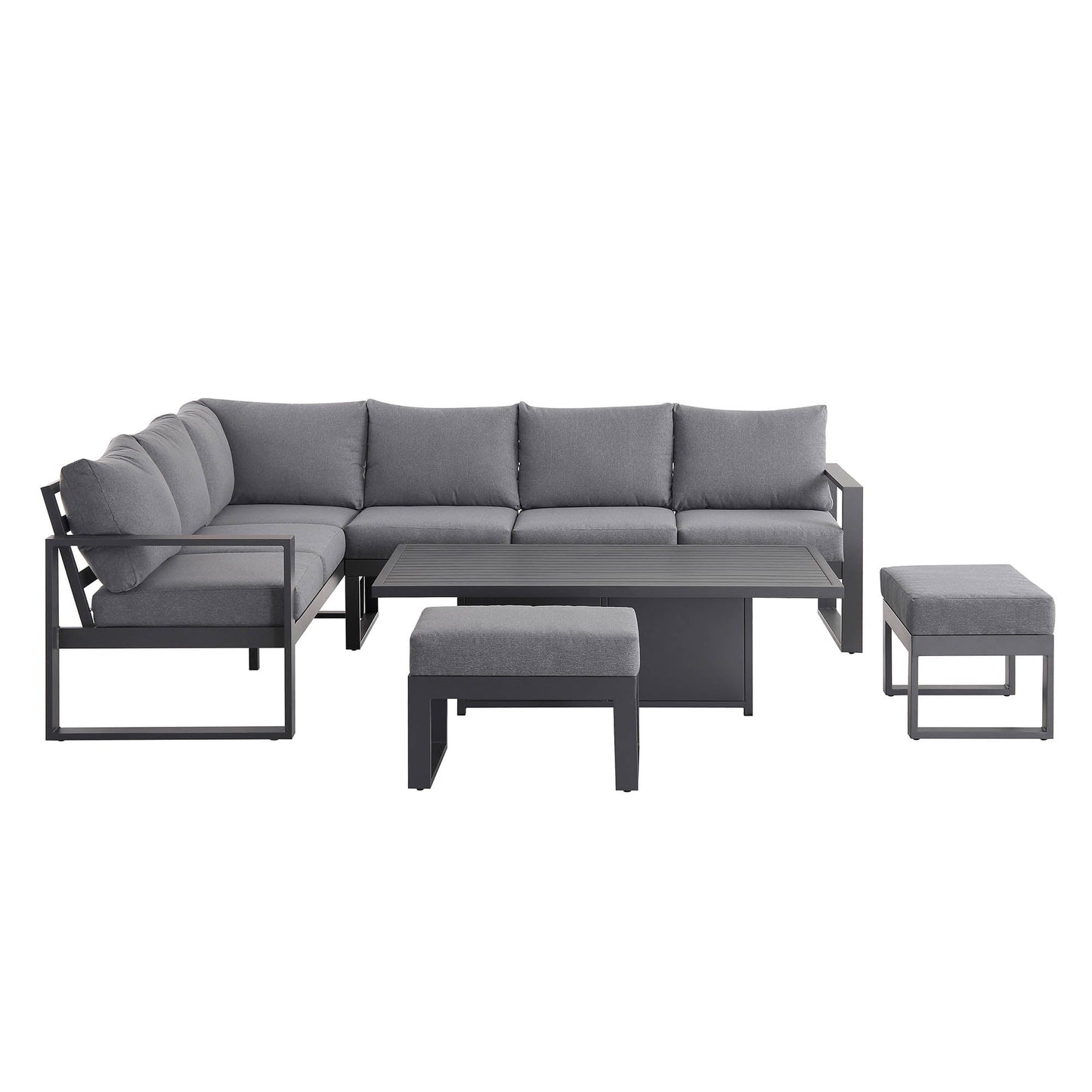 Ensemble de salle à manger d'angle décontracté Albany en aluminium avec table relevable, gris