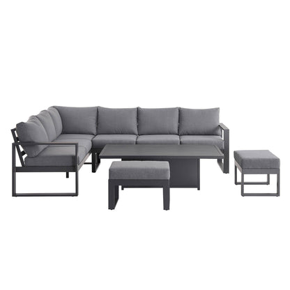 Ensemble de salle à manger d'angle décontracté Albany en aluminium avec table relevable, gris
