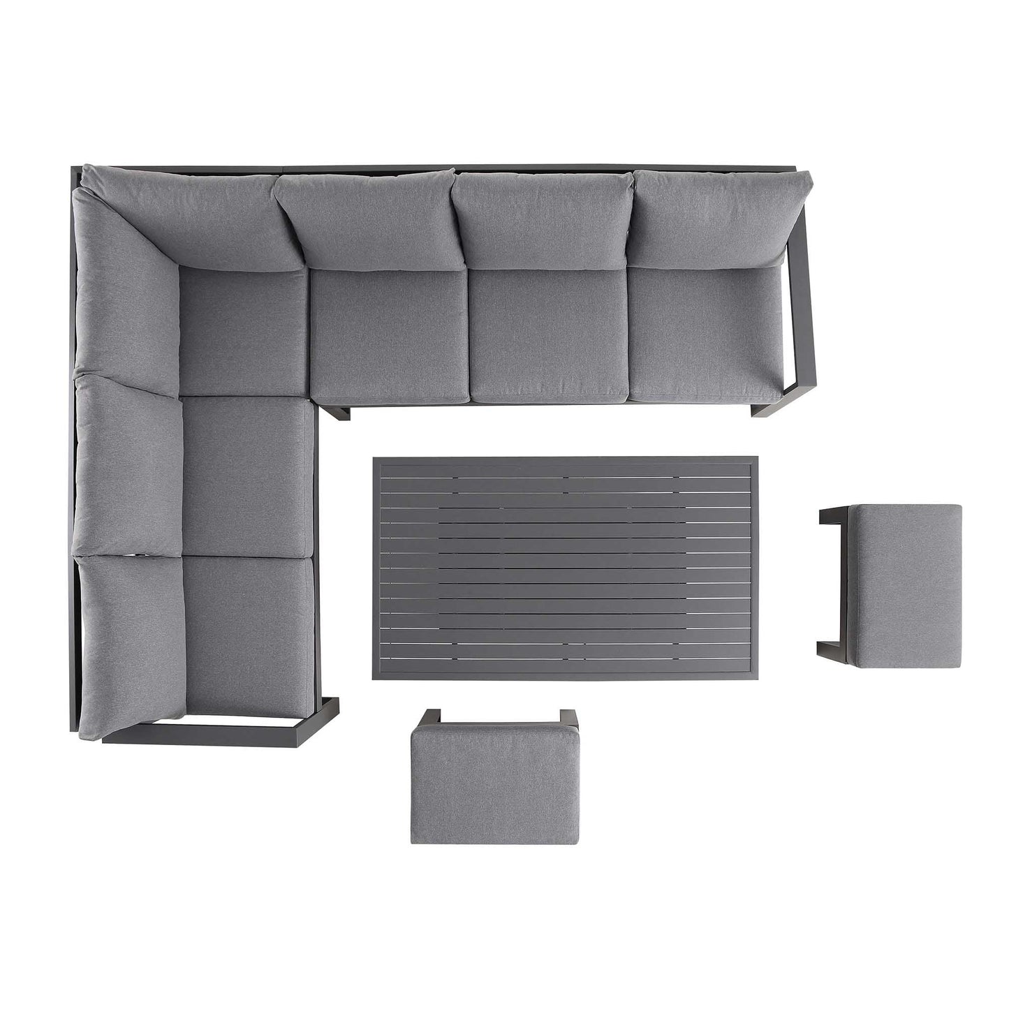 Ensemble de salle à manger d'angle décontracté Albany en aluminium avec table relevable, gris
