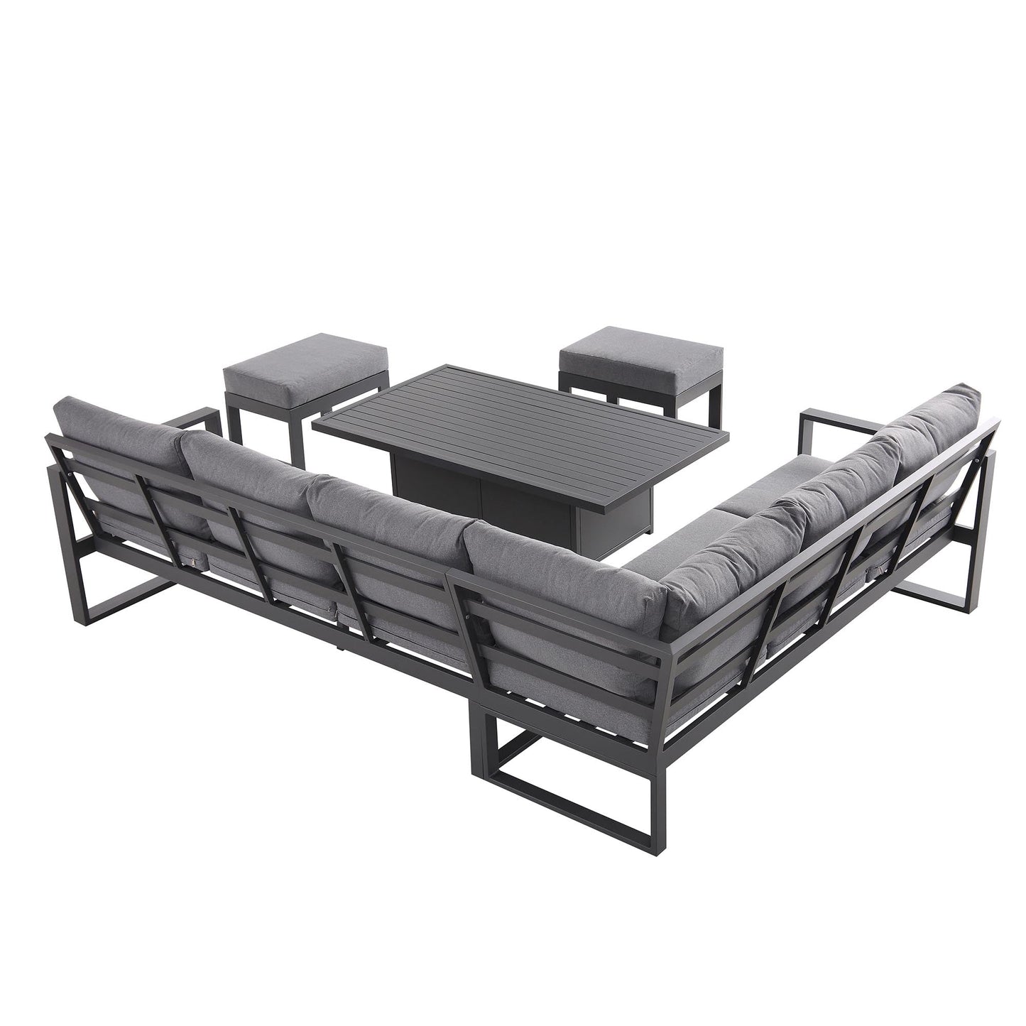 Ensemble de salle à manger d'angle décontracté Albany en aluminium avec table relevable, gris