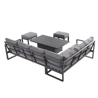 Ensemble de salle à manger d'angle décontracté Albany en aluminium avec table relevable, gris