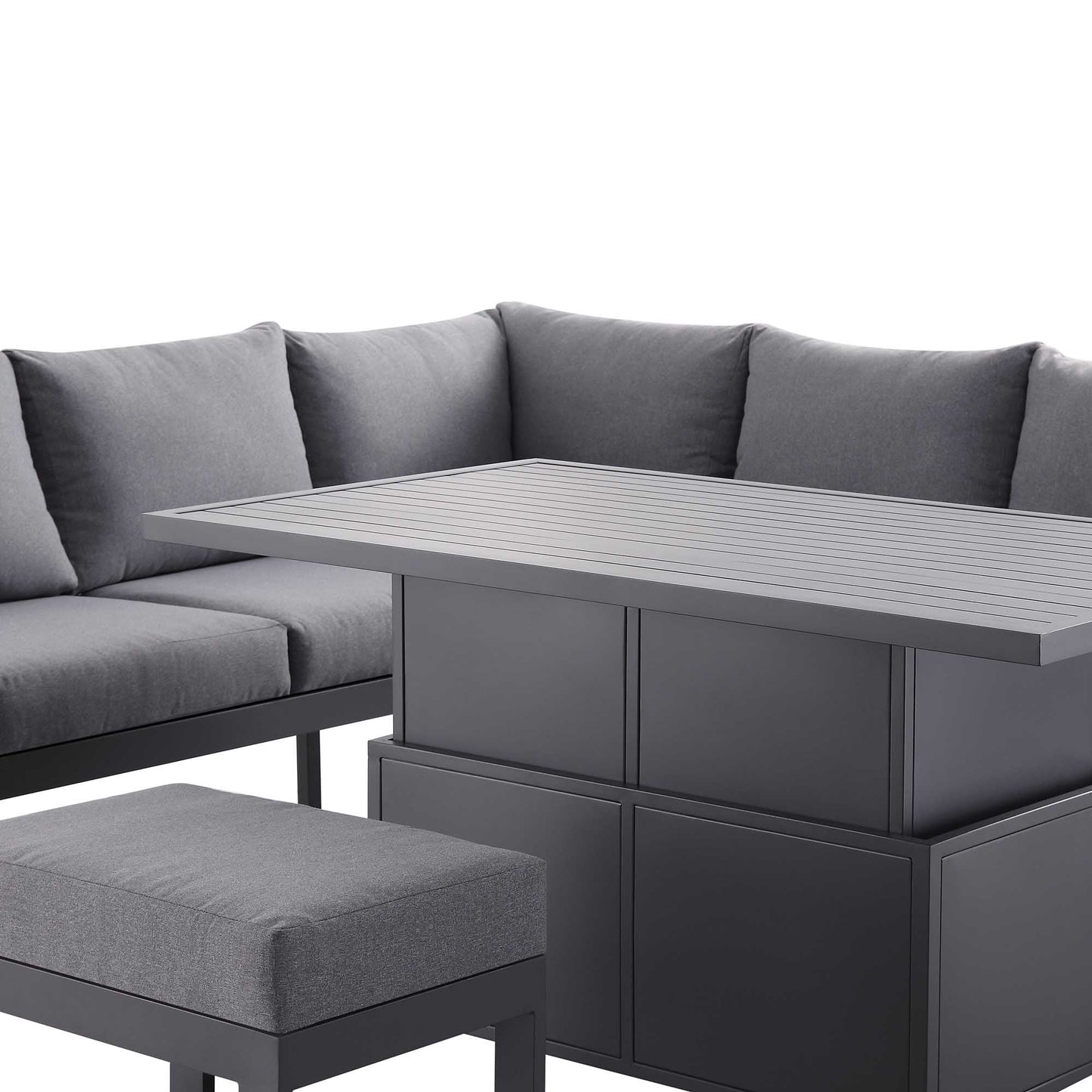 Ensemble de salle à manger d'angle décontracté Albany en aluminium avec table relevable, gris