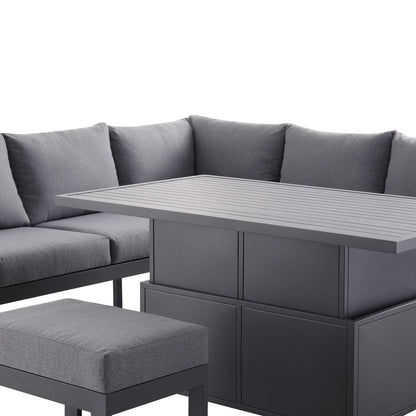 Ensemble de salle à manger d'angle décontracté Albany en aluminium avec table relevable, gris