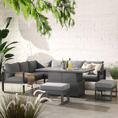 Ensemble de salle à manger d'angle décontracté Albany en aluminium avec table relevable, gris
