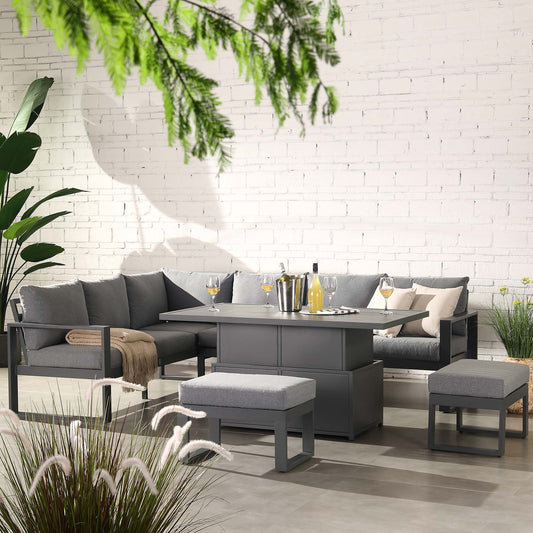 Ensemble de salle à manger d'angle décontracté Albany en aluminium avec table relevable, gris