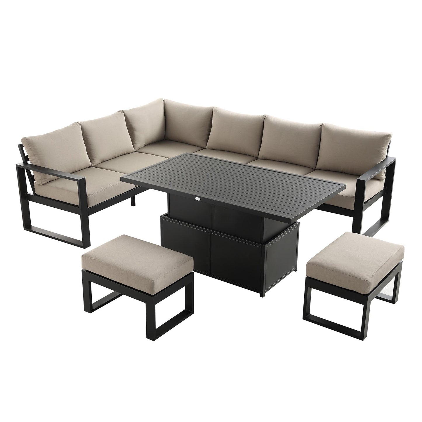 Ensemble de salle à manger d'angle décontracté Albany en aluminium avec table relevable, taupe