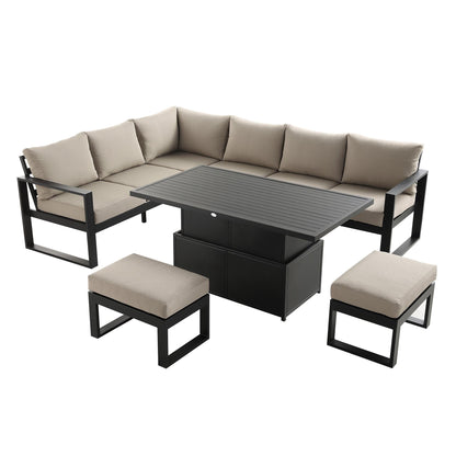 Ensemble de salle à manger d'angle décontracté Albany en aluminium avec table relevable, taupe