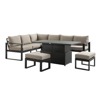 Ensemble de salle à manger d'angle décontracté Albany en aluminium avec table relevable, taupe