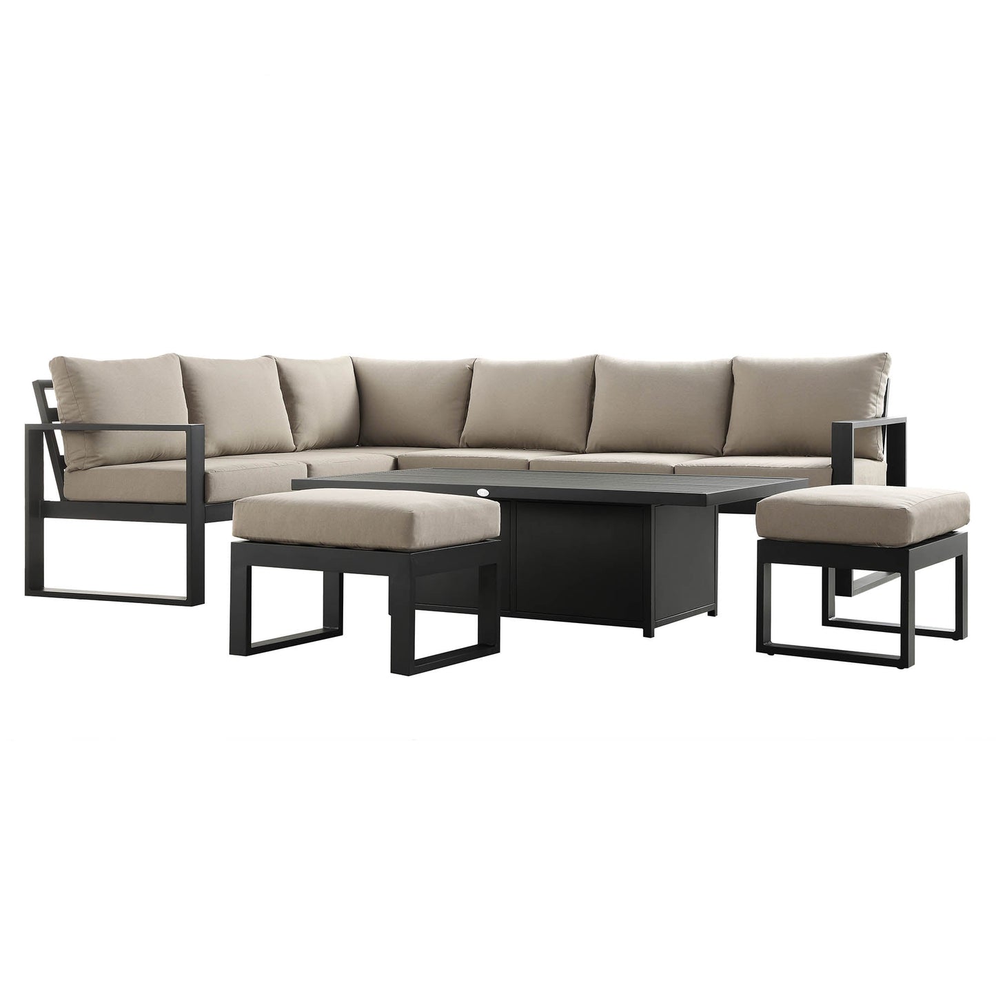 Ensemble de salle à manger d'angle décontracté Albany en aluminium avec table relevable, taupe
