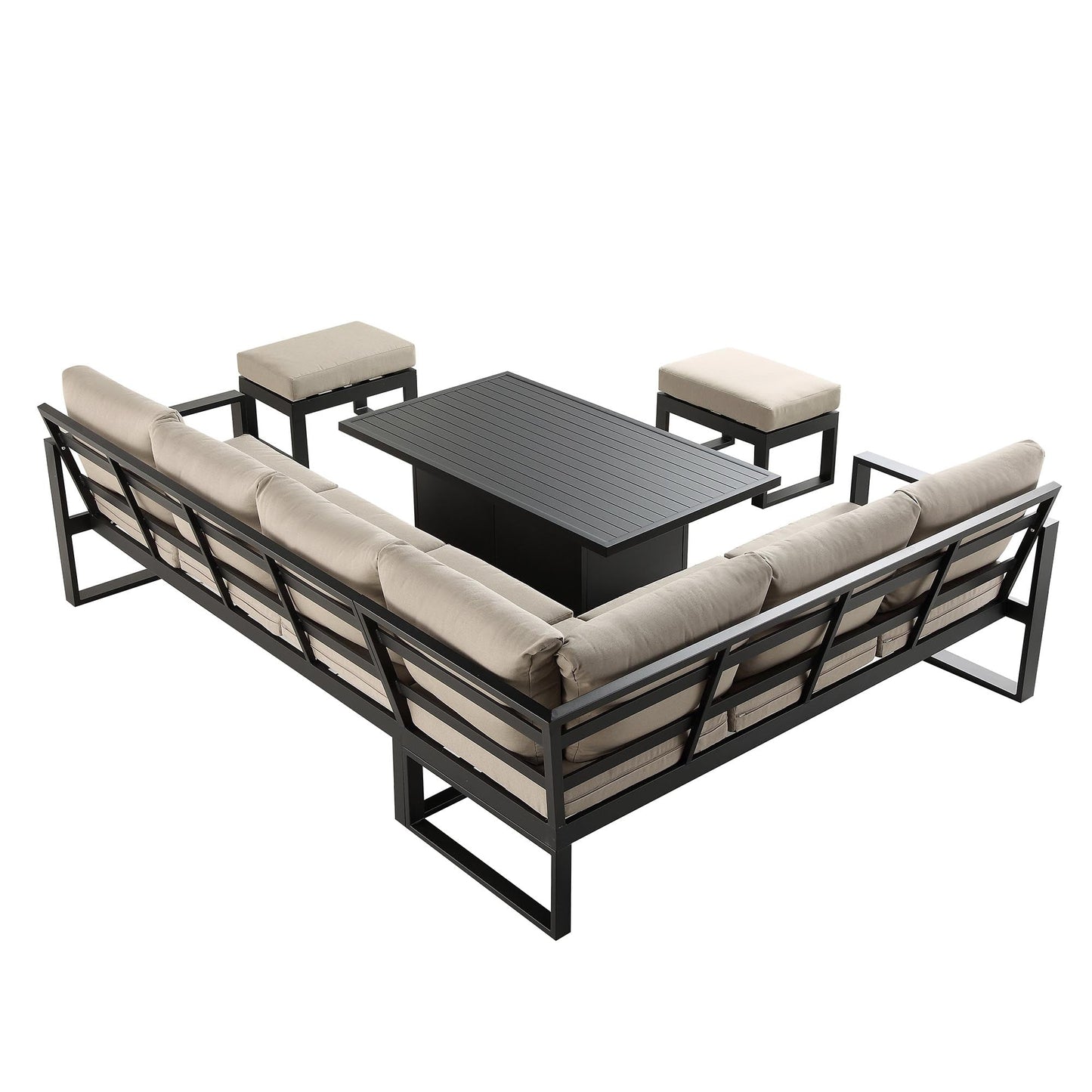 Ensemble de salle à manger d'angle décontracté Albany en aluminium avec table relevable, taupe