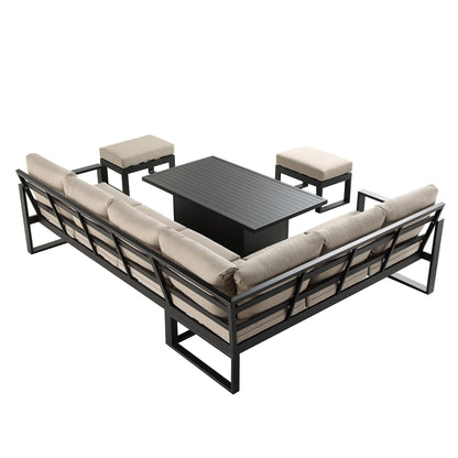 Ensemble de salle à manger d'angle décontracté Albany en aluminium avec table relevable, taupe