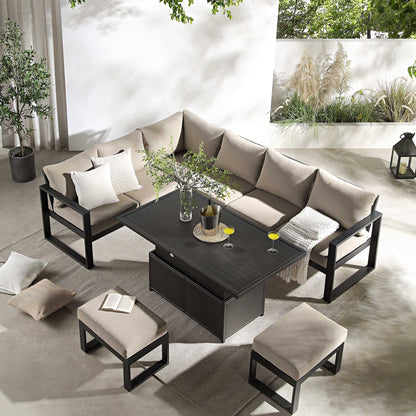 Ensemble de salle à manger d'angle décontracté Albany en aluminium avec table relevable, taupe
