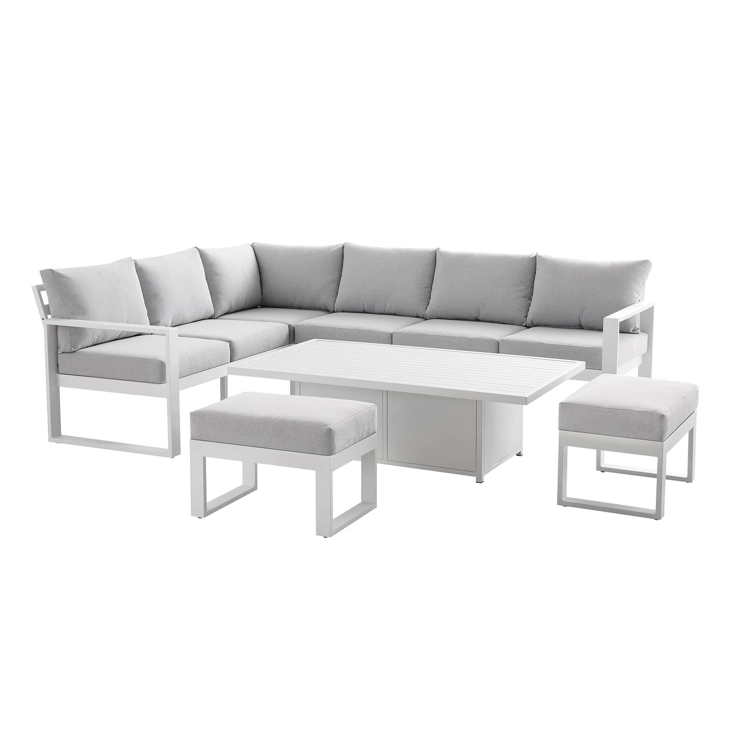 Ensemble de salle à manger d'angle décontracté Albany en aluminium avec table relevable, blanc