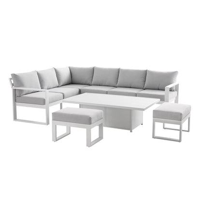Ensemble de salle à manger d'angle décontracté Albany en aluminium avec table relevable, blanc