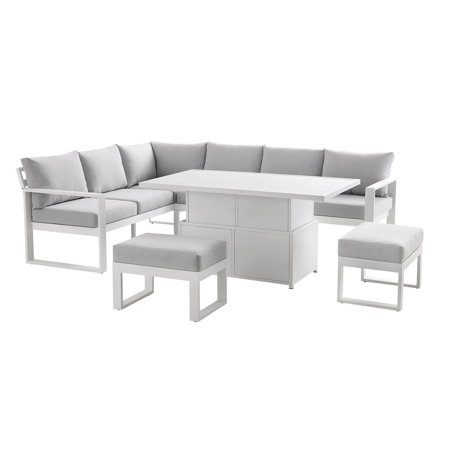 Ensemble de salle à manger d'angle décontracté Albany en aluminium avec table relevable, blanc